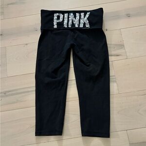 Victoria’s Secret PINK Yoga Pants Bling Sequin/Fold Over Waist Black XS
